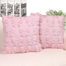 Coquette Room Decor-Bow Throw Pillow Covers 18x18in Set of 2,Pink Soft Plush ...
