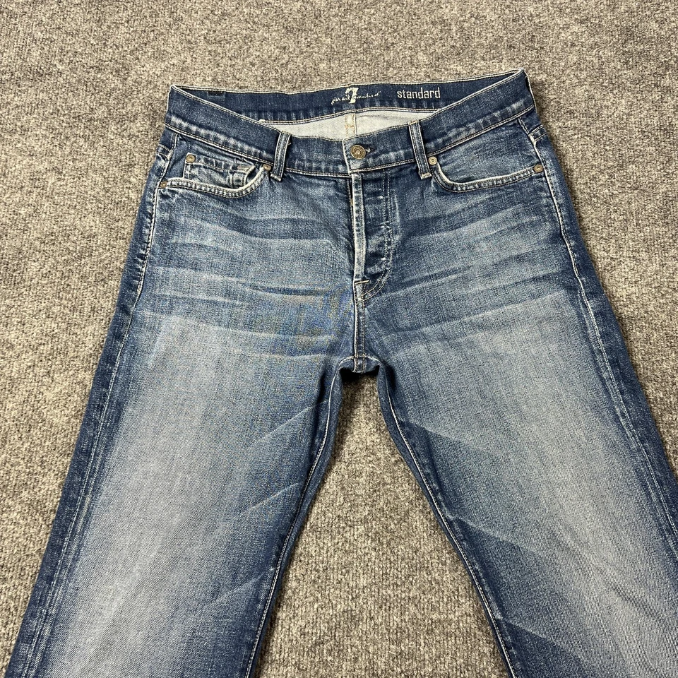 Pantalones de mezclilla estándar 7 For All Mankind para hombre 31 lavado medio pierna recta botón mosca EE. UU. Foto 3 de 4
