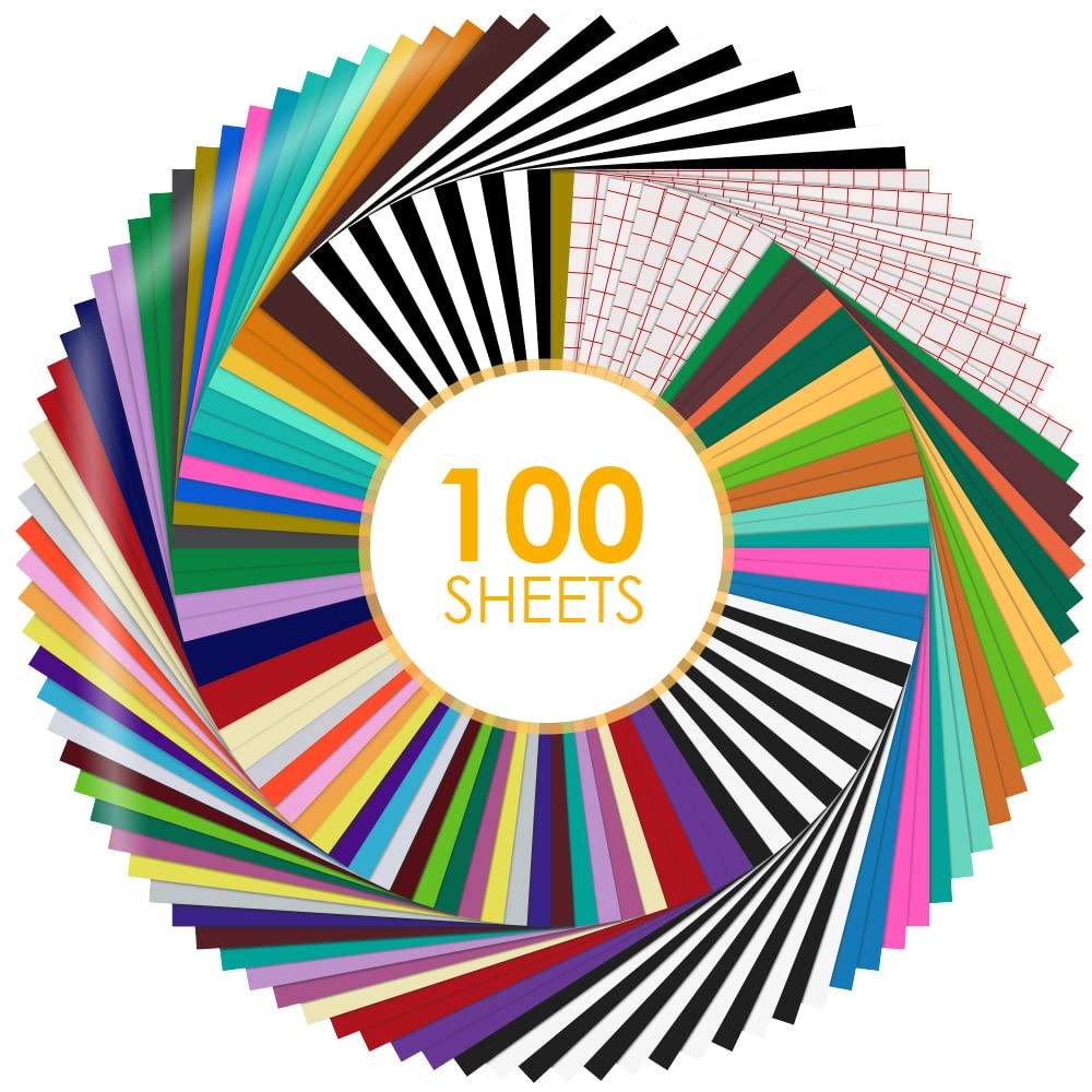 Permanent Vinyl for Cutting Machine-100 Pack 12 x12 Adhesive Vinyl Sheets Set, 9
