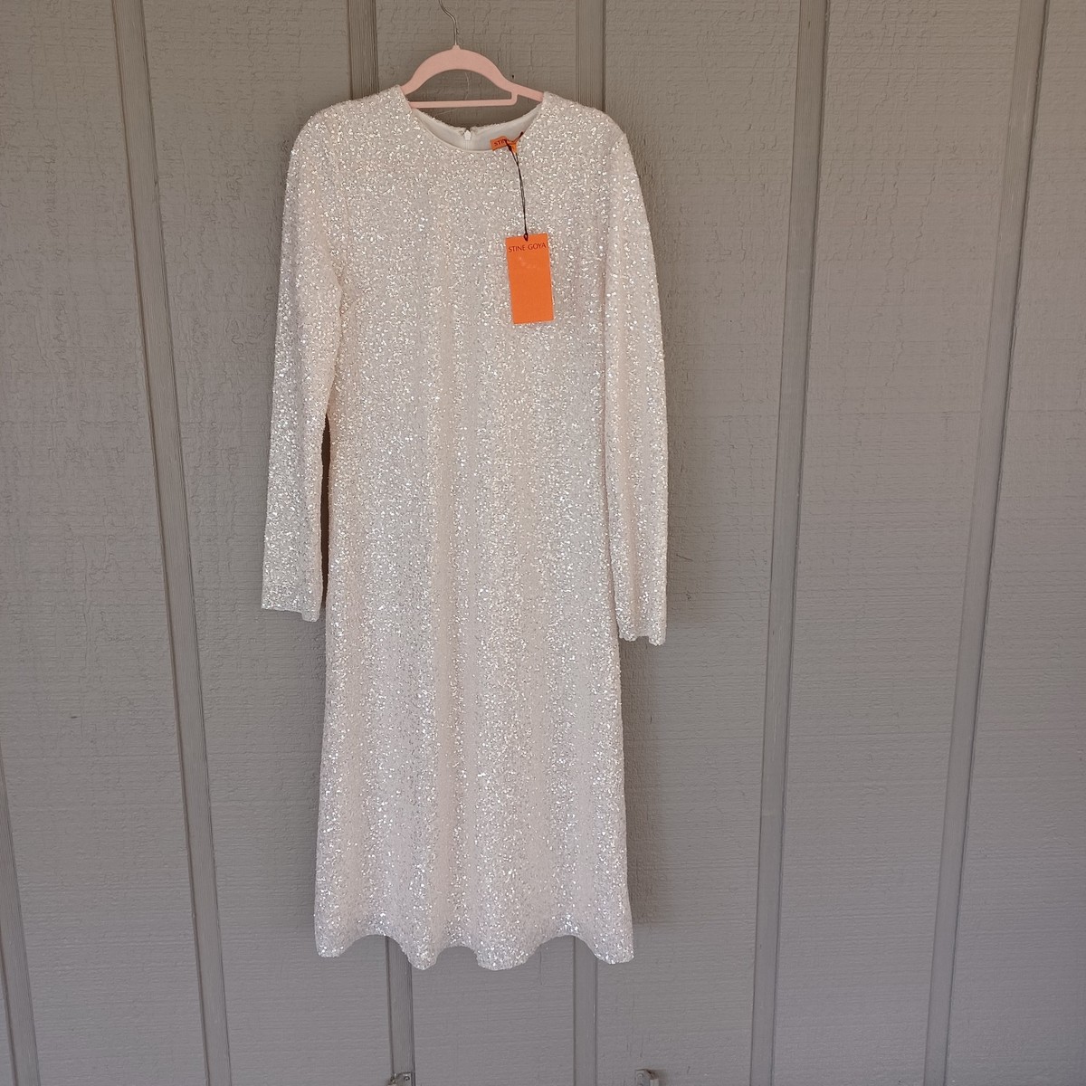 Stine Goya Celsia Sequin Midi Dress Size L Long Sleeve Party In Sugar  Swizzle