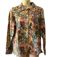 Susan Bristol Floral Print Linen Blend Jacket Woman Size Small Cottagecore