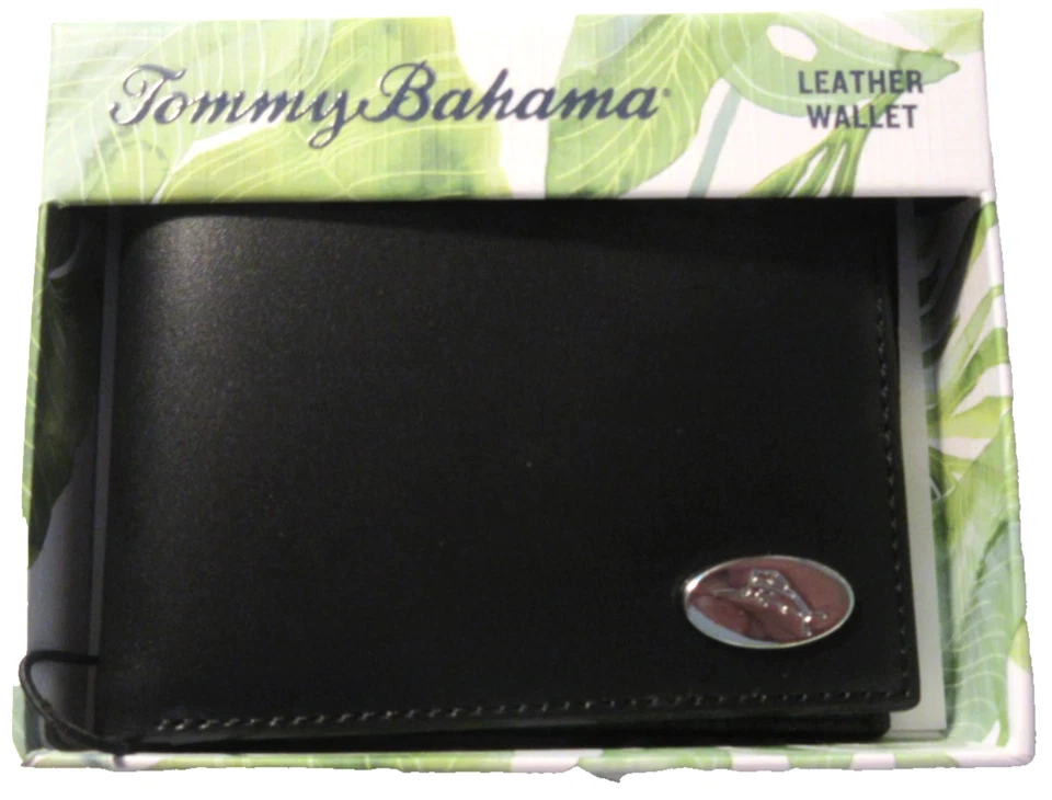 Tommy Bahama Para hombres Delgado Bi Plegable Negro Cuero Genuino Cartera Repujado Marlín Nuevo en Caja Foto 3 de 4