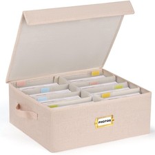 Decorative Photo Storage Box with lid 4x6, 8 Inner Photo Organizer with Divid...