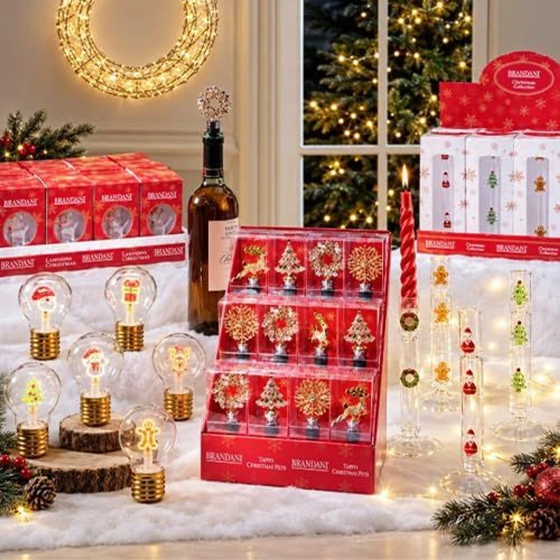 Tappo Bottiglia Vino Natale Gioiello BRANDANI Christmas Vetro Decori Assortiti, fotografia 3 di 9