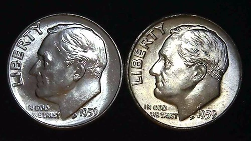 1959-P  D 10C Roosevelt Dime (2  Coins) BU 90% Silver 26ctt0111-6
