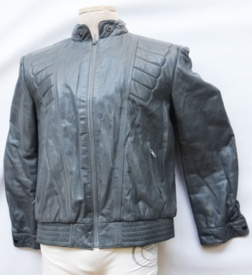 Vintage 80 Cobra wing Hip hop GRAY LEATHER break dance jacket 46 xl jackson nasa