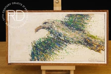 VINTAGE ABSTRACT GREEN SEAGULL IMPRESSIONIST POINTILLISIM CANVAS PAINTING 70's