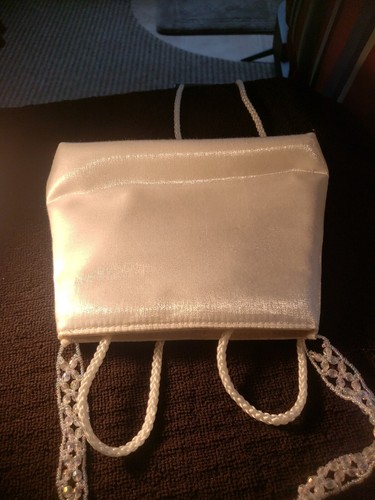 La Regale Wedding Bag Purse Clutch Satin White Beaded Handle - Picture 7 of 16