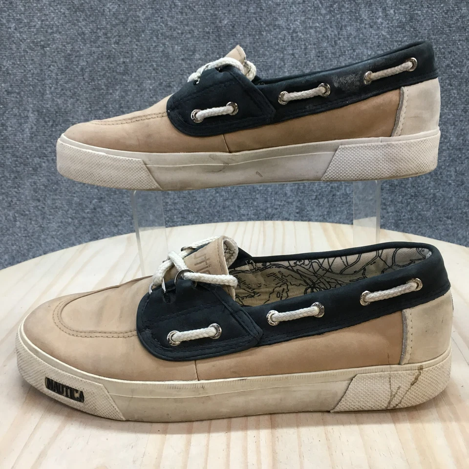 Zapatos Nautica Para Hombres 8.5 Boater II Mocasines Beige Cuero Informales Sin Cordones 85-1023 Foto 2 de 4