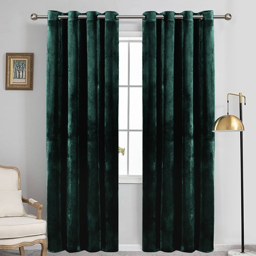 Crushed Velvet Blackout Curtains Eyelet Ring Top Ready Made Lined Pair Curtains - Picture 5 of 43