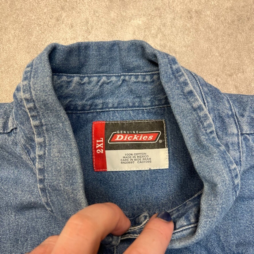 Dickies Denim Shirt Mens 2XL Pocket Button Down Casual Workwear Top Blue image 9