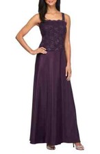 Alex Evenings Eggplant Purple Embroidered Lace Mock Two-Piece Gown Sz 16 229