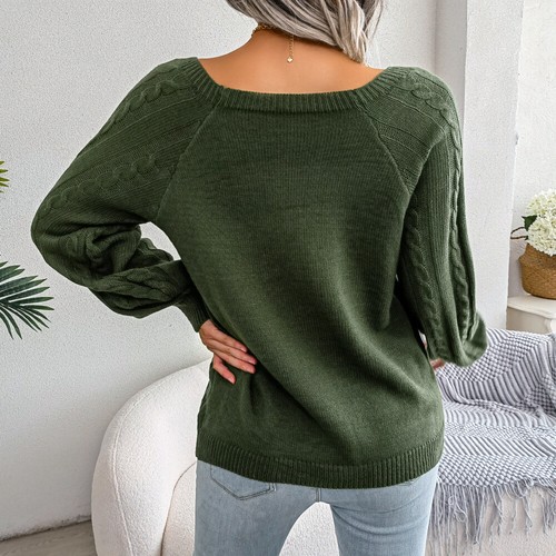 winter casual square neck button Fried Dough Twists knitting pullover sweater - Picture 41 of 58