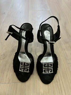 GIVENCHY SUEDE SWAROVSKI CRYSTALS  HIGH HEEL BLACK SANDALS SHOES 38 ITALI