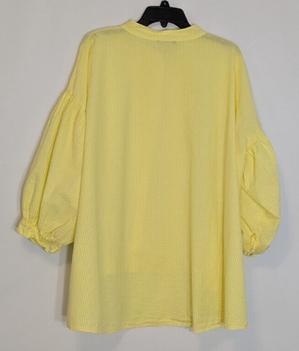 Yellow w White Pin Stripes Button Front 3/4 Sleeve Top; Size 3X - Picture 2 of 4