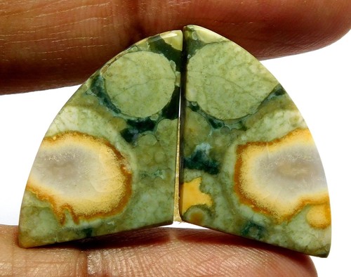 Rainforest Rhyolite Fancy Shape Cabochon Pairs Loose Gemstone 29x16x4mm 21.50Cts - Picture 3 of 4