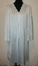 Vintage Vanity Fair Sz S Light Blue Button Nightgown Negligee Lace Floral Trim