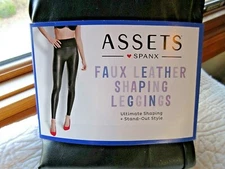 SPANX ASSETS LEGGINGS SIZE XL FAUX LEATHER ALL OVER SHAPING BLACK TUMMY CONTROL