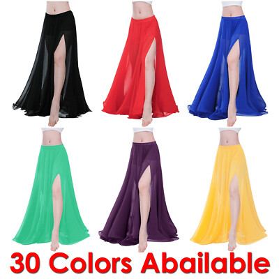Belly Dance Chiffon 2 Side Slit Skirts Ruffle Tribal Gypsy Jupe Flamenco 9 Yard