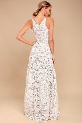 Dress The Population Floral Lace Maxi Cream Color Dress XS; S | eBay