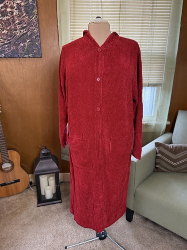 Denim & Co Button Front Cardigan Duster Sweater With Hood - Red (Size 1X) - Picture 2 of 22
