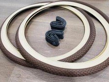 Two 2 Cream Brown Brick 26x2.125 Bicycle Tires & inner tubes Beach Cruiser 26"