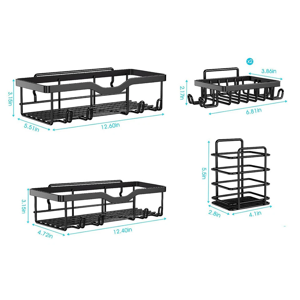Paquete de 5 estantes de baño adhesivos organizadores de ducha de acero inoxidable para carrito de ducha Foto 2 de 4
