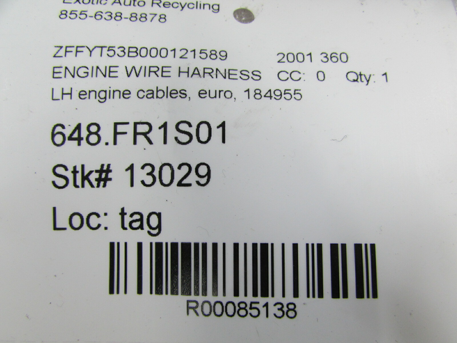 Ferrari 360, Spider, LH, Left Engine Wiring Harness, EU Only, Used, P/N 184955