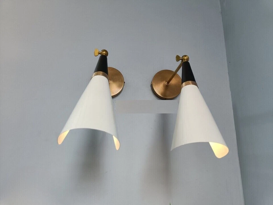 Antique Brass Wall Sconce Mid Century Light - Italian Wall Sconces Pair Lighting - Image 2 of 4
