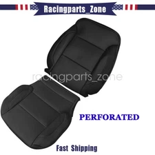 Driver Bottom Top Back PERF Leather Seat Cover Black For 15-19 Silverado 1500