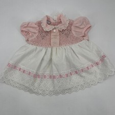 vintage polly flinders hand smocked dress 12 Months Eyelet White, And Pink