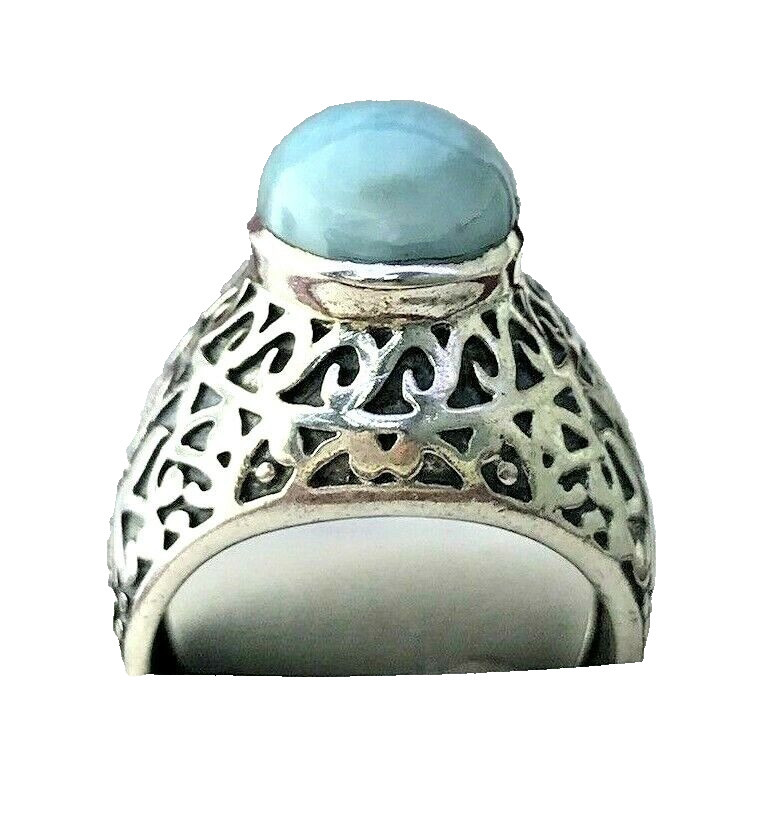 Sterling silver Statement Signet Ring Larimar Ova… - image 3