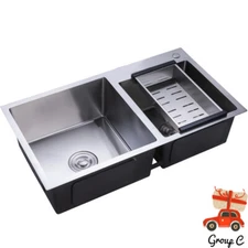 Double Bowl Composite Drop-in Kitchen Sink 2 Bowl Set Stainless Steel 