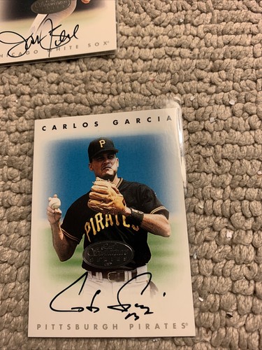 Tarjeta de béisbol Carlos Garcia autografiada plateada 1996 hoja Donruss firma CB8 - Imagen 1 de 3