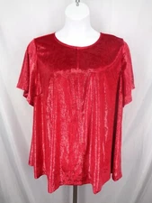 Lane Bryant Red Velvet Shimmer Top Blouse Plus Size 24 Holiday Short Sleeve New