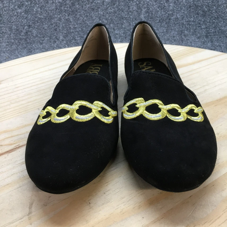 Zapatos De Colección Sam & Libby Para Mujer 9 Mocasines Sin Cordones Negro Gamuza Puntera Almendra Informales Foto 4 de 4