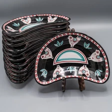 Assunta Vietri Campagna Chicken Black Crescent Salad Plates 9 3/8" - Set of 12