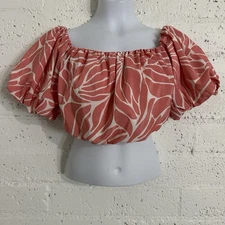A New Day Womens Top S Pink Floral Crop Lined Short Sleeve NEW AY20