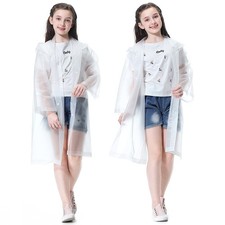 Notherss Kid's Rain Poncho 2 Pack, Reusable EVA Portable Hood Coat, White, 6-...