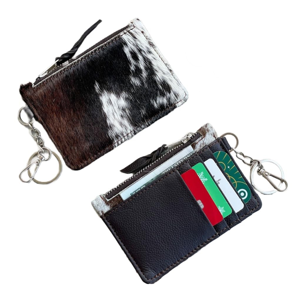 Chic Cowhide Keychain Wallet with Credit Card Holder, Coin Purse - Ideal Gift...
