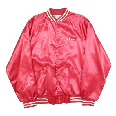 CARDINAL Herren Rote Satin Nylon Jacke L Knopf Vintage Retro Varsity