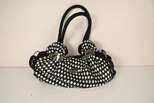 D&G Black White Checkered Shoulder Bag Logo Plaque Silver Hardware Y2K Purse