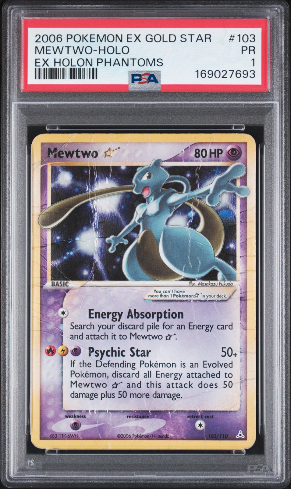 2006 POKEMON EX HOLON PHANTOMS GOLD STAR #103 MEWTWO-HOLO PSA 1 view 1