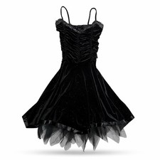 Dark Coquette Black Glitter Ruched Velvet Mini Dress Tulle Hem Y2K Partycore XS