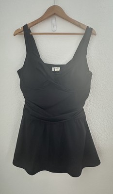 Anne Cole 1 Piece Swimsuit Womens 16W Black Ruched Adjustable Straps Padded