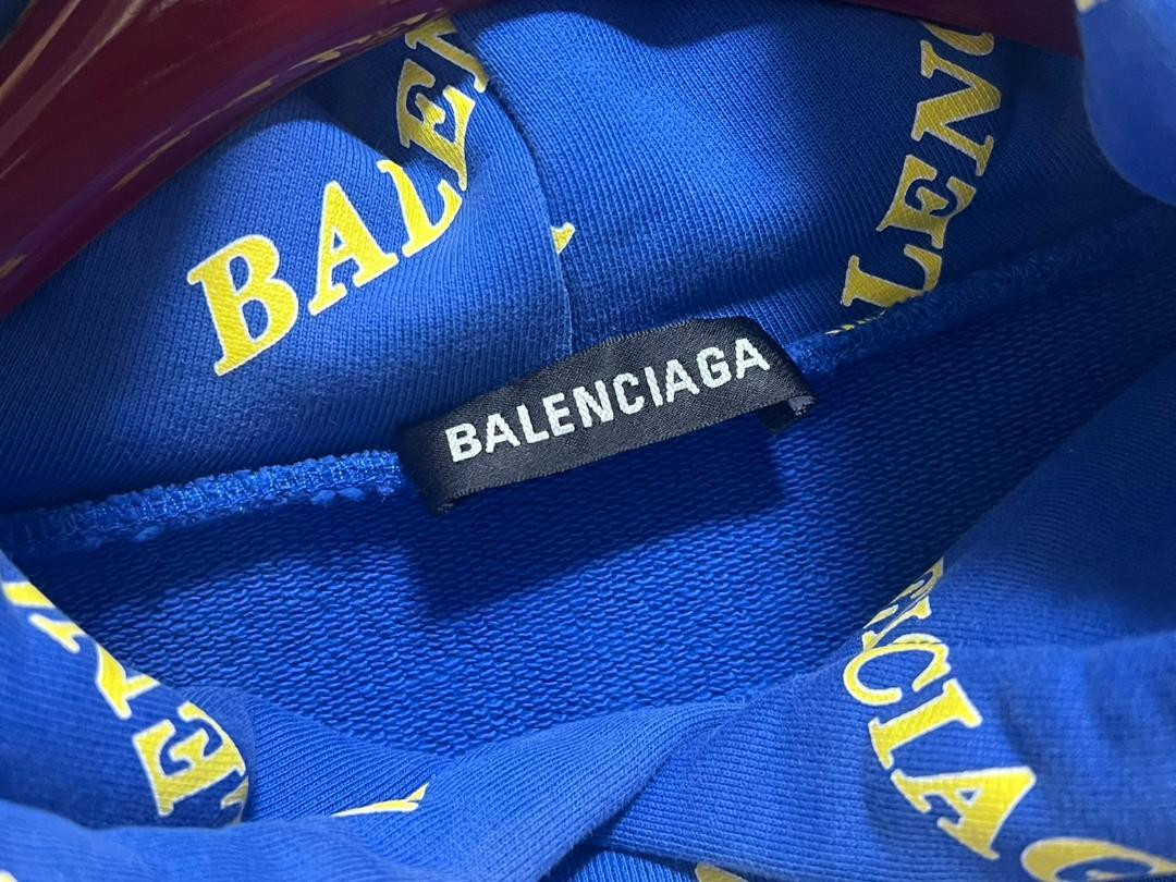 美品 バレンシアガ ロゴ 2020SS パーカー XS ブルー G BALENCIAGA (バレンシアガ) ロゴプリント フード プルオーバー
