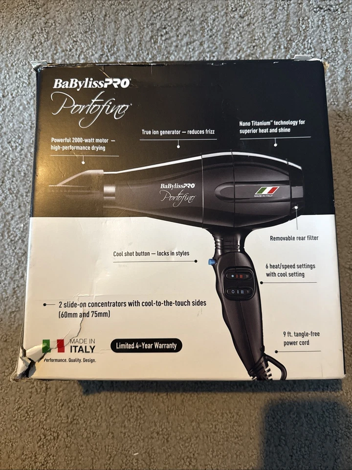 Сушилка Babyliss Pro Portofino 2000 Вт черная сделано в Италии открытая коробка - Изображение 2 из 2