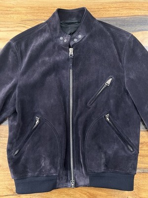 Tom Ford Blue Suede Bomber Calfskin Leather Jacket 52IT Italy READ DESCRIPTION