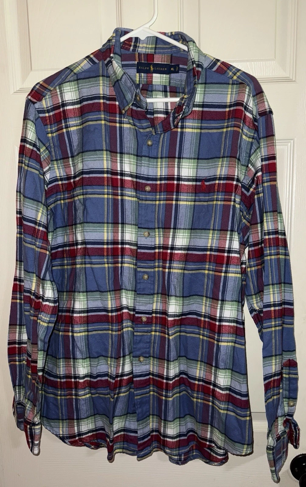 Ralph Lauren Shirt Mens Extra Large Blue Flannel Plaid Outdoors Hiking