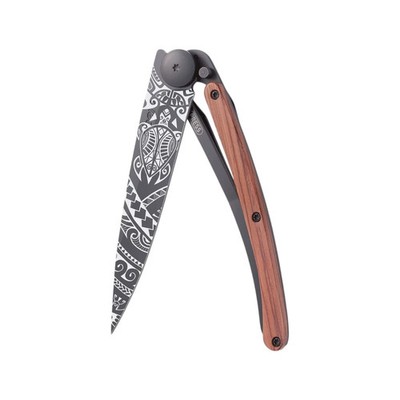 Deejo Taschenmesser Wood Titan Korallenholz 37g Black Tattoo Polynesian